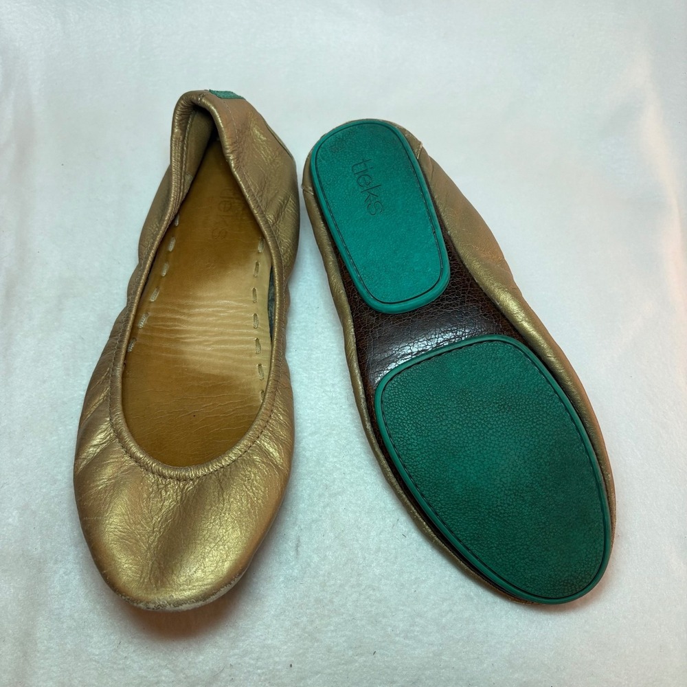Tieks by Gavrieli Metallic Gold Leather Ballet Flats Teal Sole Size 8 - Picture 2 of 5